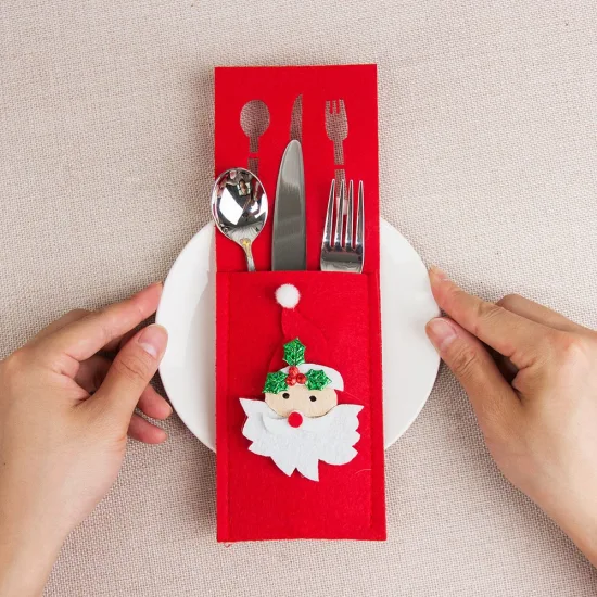Filz-Cartoon-Messer- und Gabel-Bestecktasche-Tischset für die weihnachtliche Tischdekoration